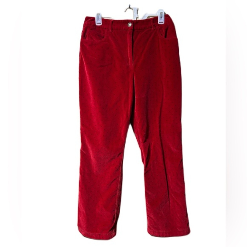 Vintage Velour Red Black Pants Sz 8 Isaac Mizrahi Womens Straight Leg Hong Kong
